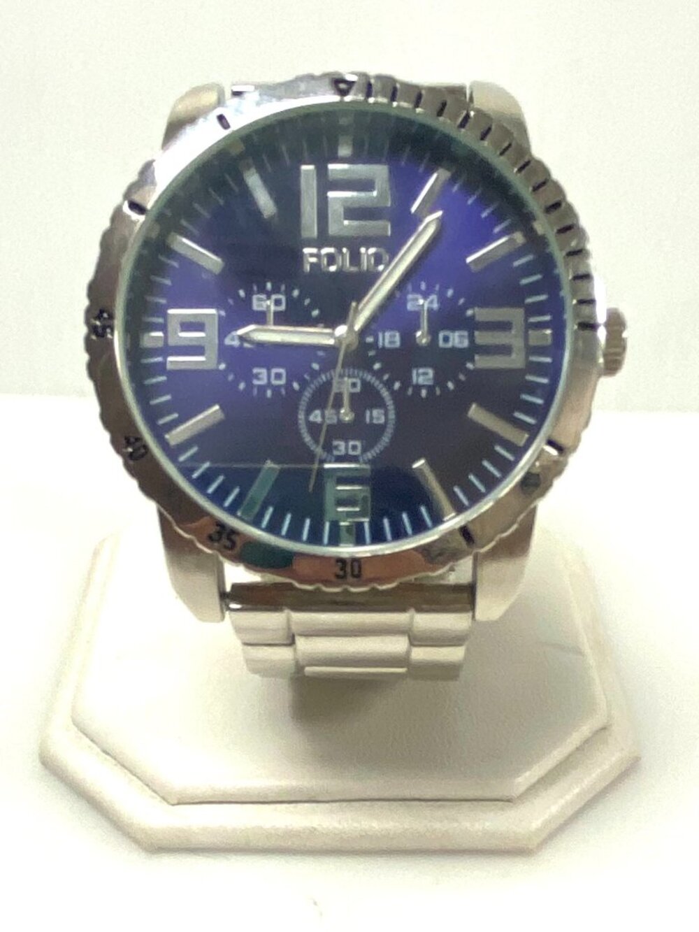 m842 Folio Men's Stainless Steel Quartz Fashion Watch Metallic Blue Sunray Dial